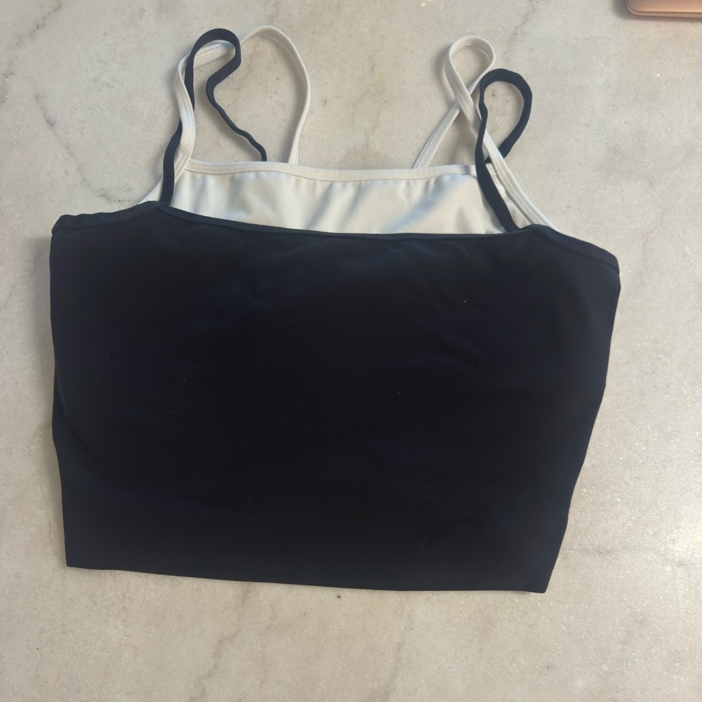 Double-Strap Black and Cream Seamless Crop Tank